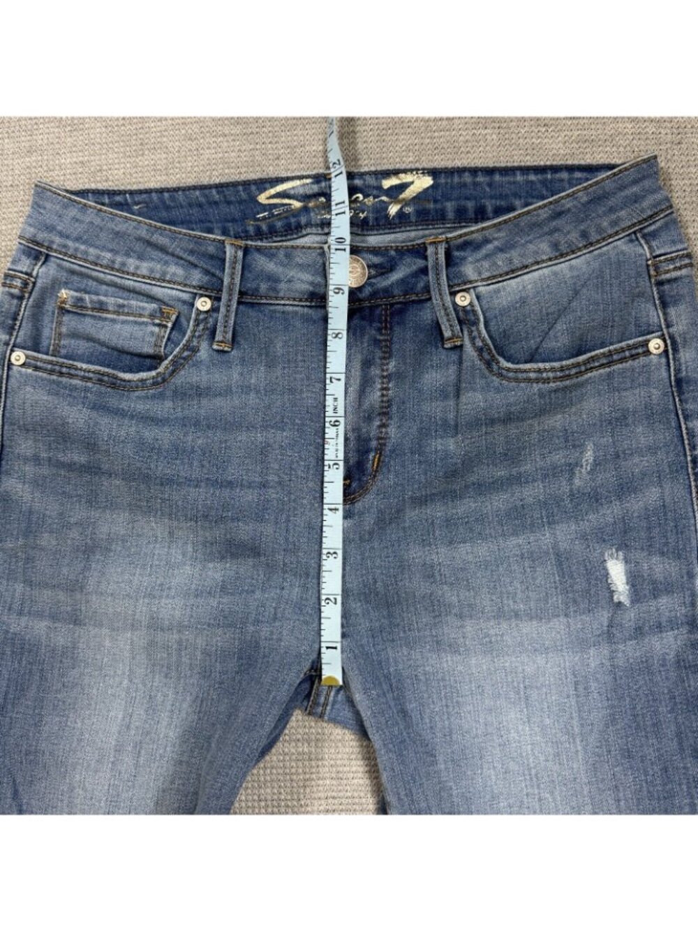 Seven 7 Tower Straight Crop Jeans Womens Size 4 Blue Denim Distressed Raw Hem - Picture 10 of 13